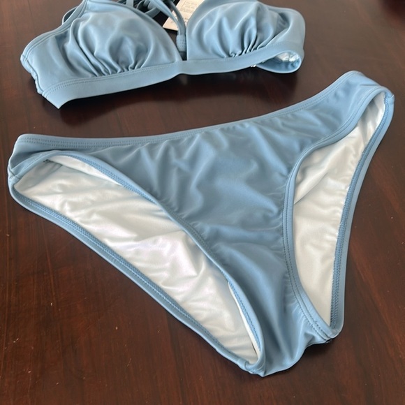 Cupshe Boho Rhapsody Lace-Up Back Bralette & Hipster Bikini Set Blue Size S - Picture 7 of 10